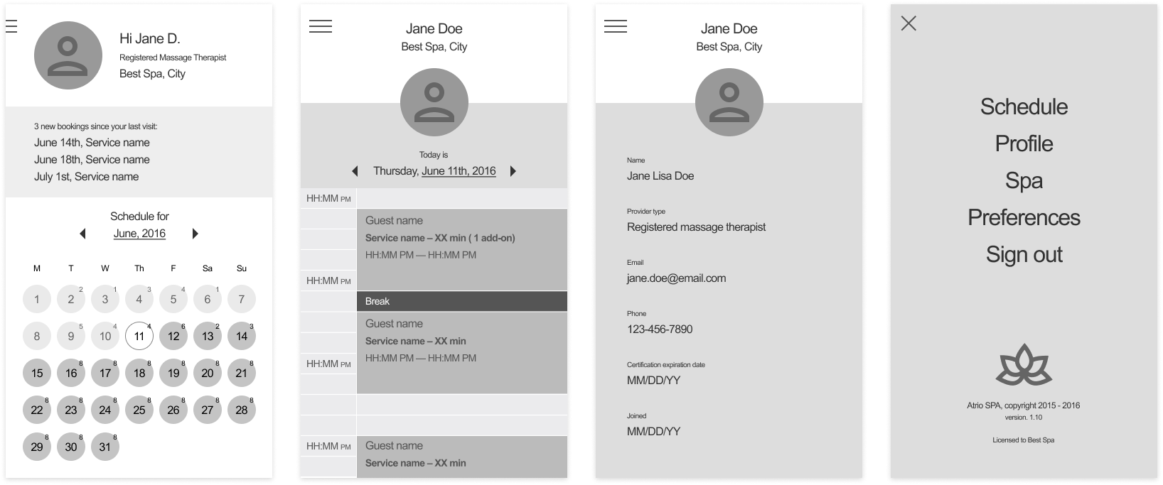 Early low-fidelity wireframes for the mobile experience geared towards service providers